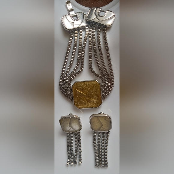 Trifari Matsumoto VTG Art Deco Multi Strand Box Chain Bracelet+ Dangle Earrings - Picture 6 of 12